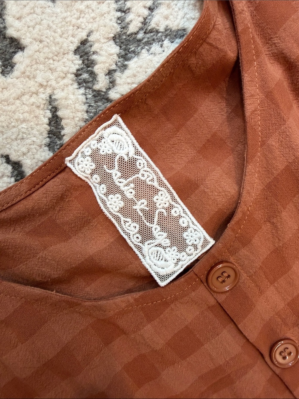 Sadie & Sage Rust Check Button-Front Romper - Picture 4 of 4